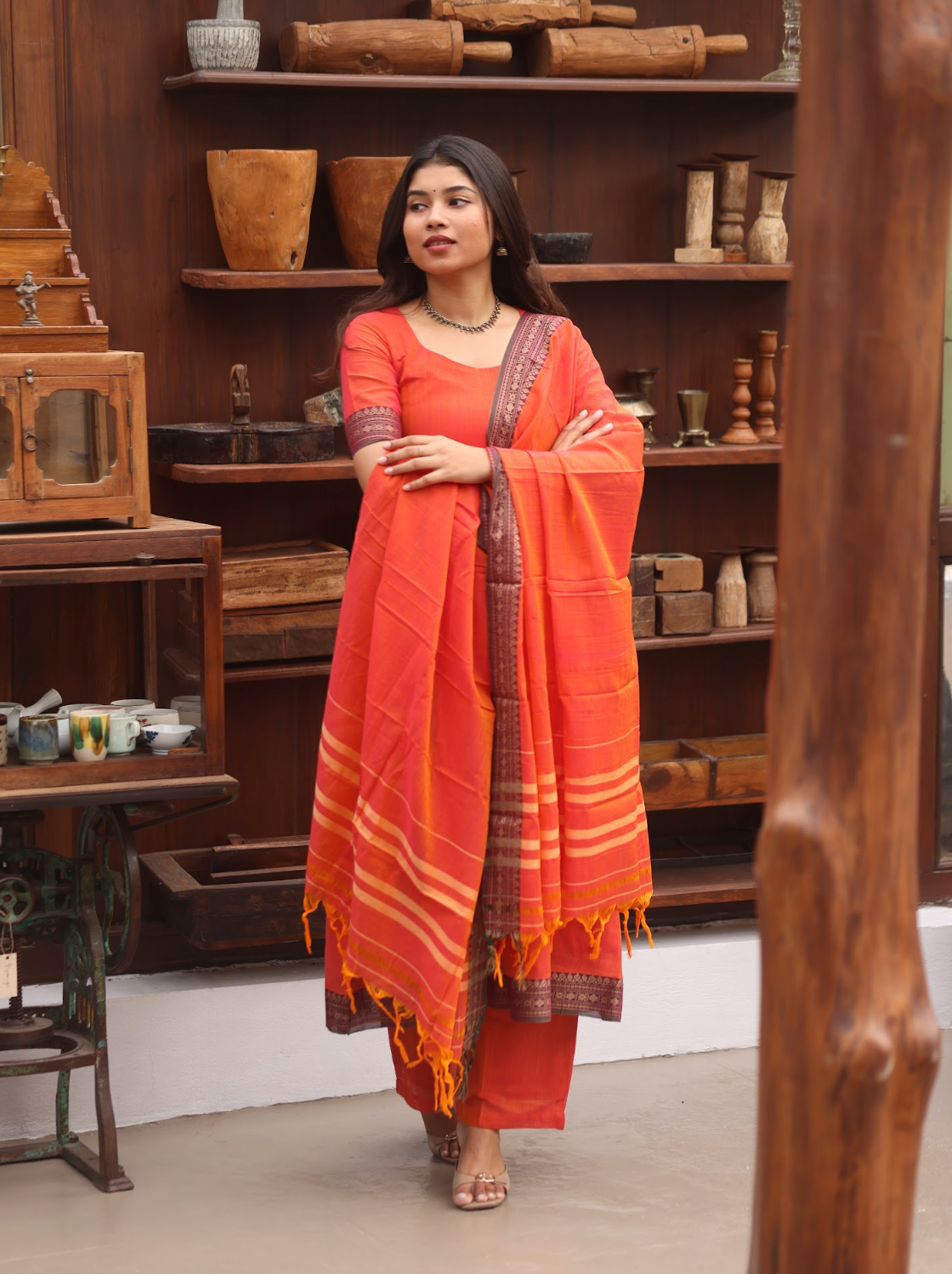Vedha Coral (Rukmini) Narayanpet Handloom Anarkali Suit Set