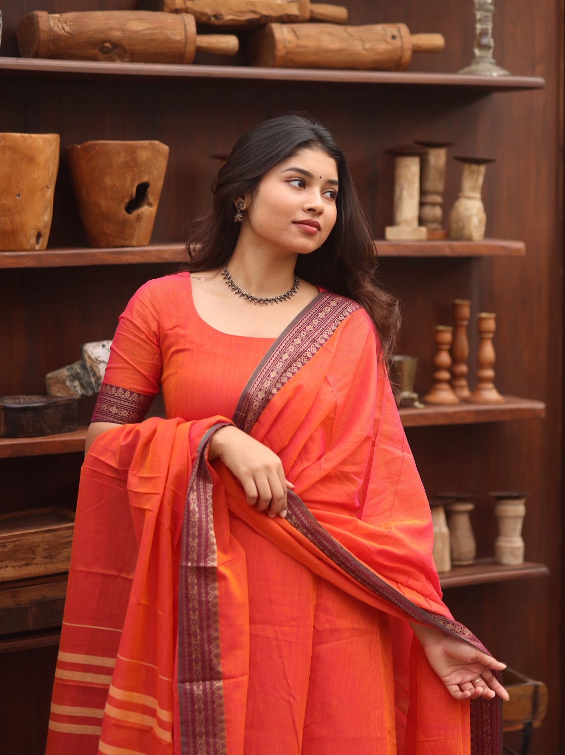 Vedha Coral (Rukmini) Narayanpet Handloom Anarkali Suit Set