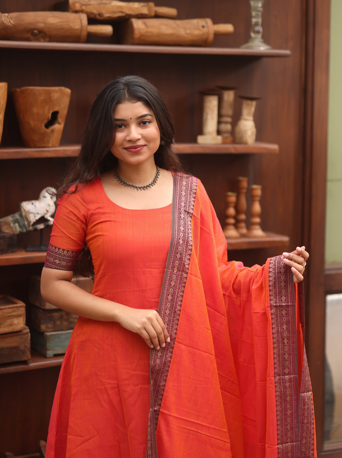 Vedha Coral (Rukmini) Narayanpet Handloom Anarkali Suit Set