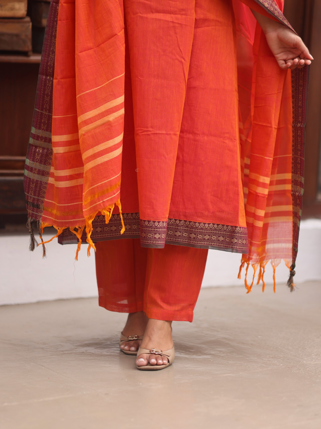 Vedha Coral (Rukmini) Narayanpet Handloom Anarkali Suit Set