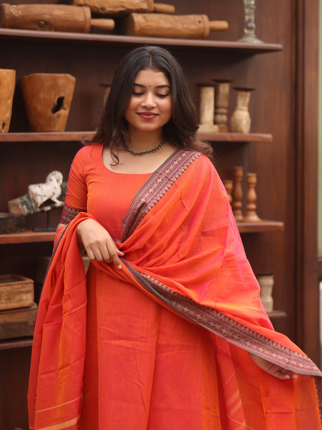 Vedha Coral (Rukmini) Narayanpet Handloom Anarkali Suit Set