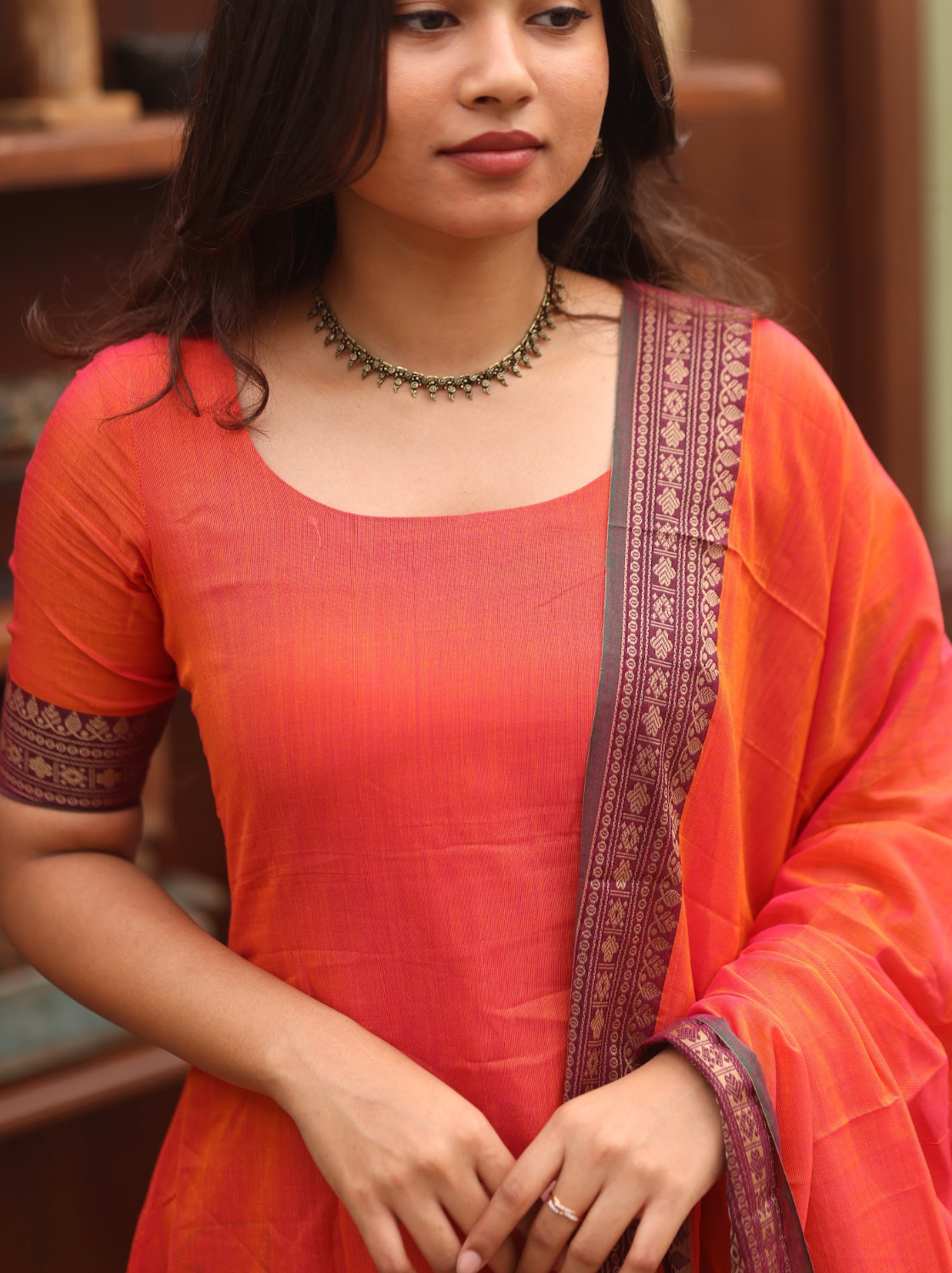 Vedha Coral (Rukmini) Narayanpet Handloom Anarkali Suit Set