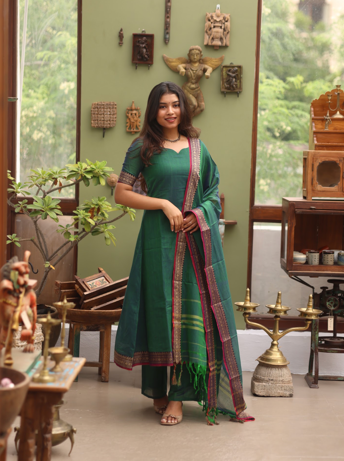 Vedha – Peacock Narayanpet Handloom A-Line Suit Set