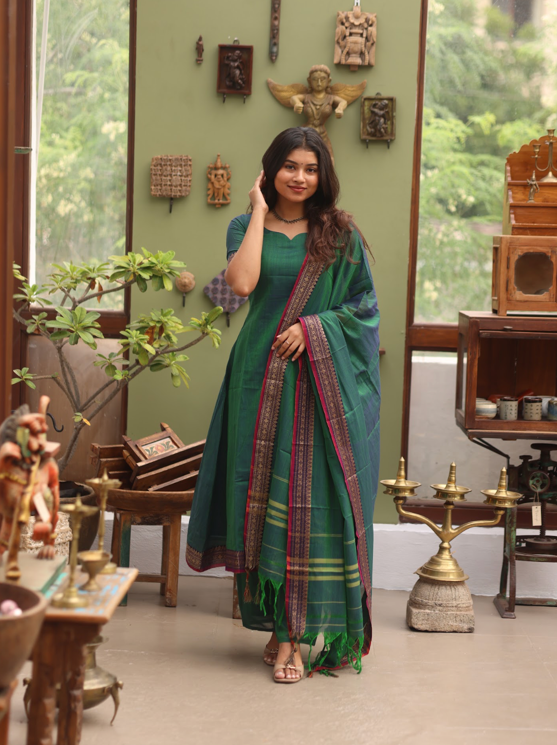 Vedha – Peacock Narayanpet Handloom A-Line Suit Set
