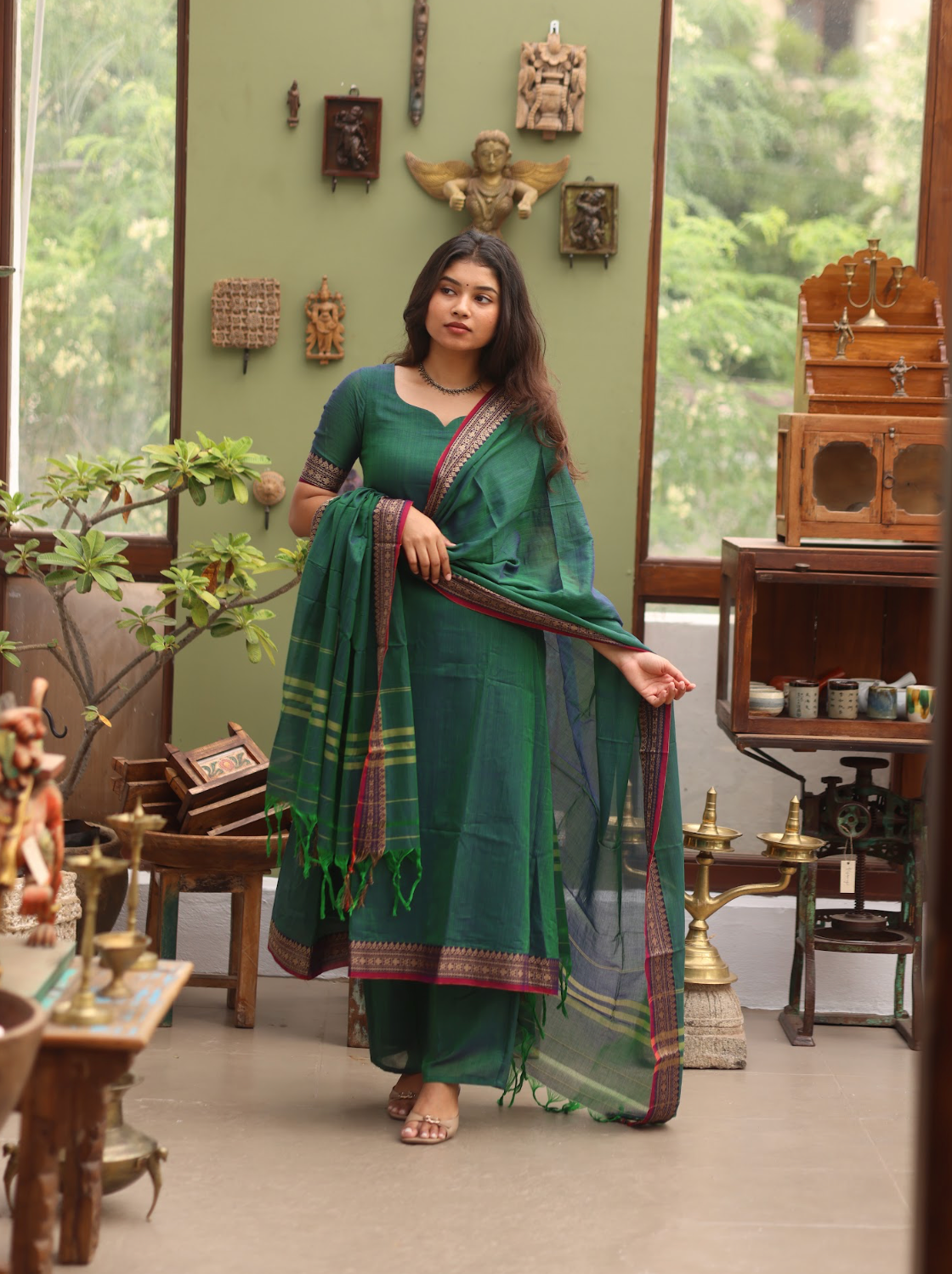 Vedha – Peacock Narayanpet Handloom A-Line Suit Set