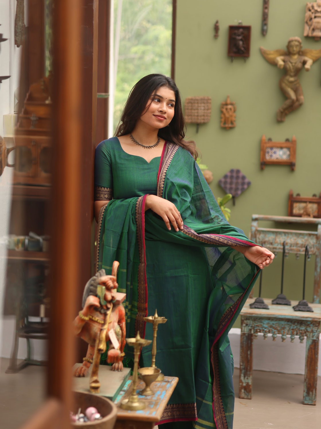 Vedha – Peacock Narayanpet Handloom A-Line Suit Set