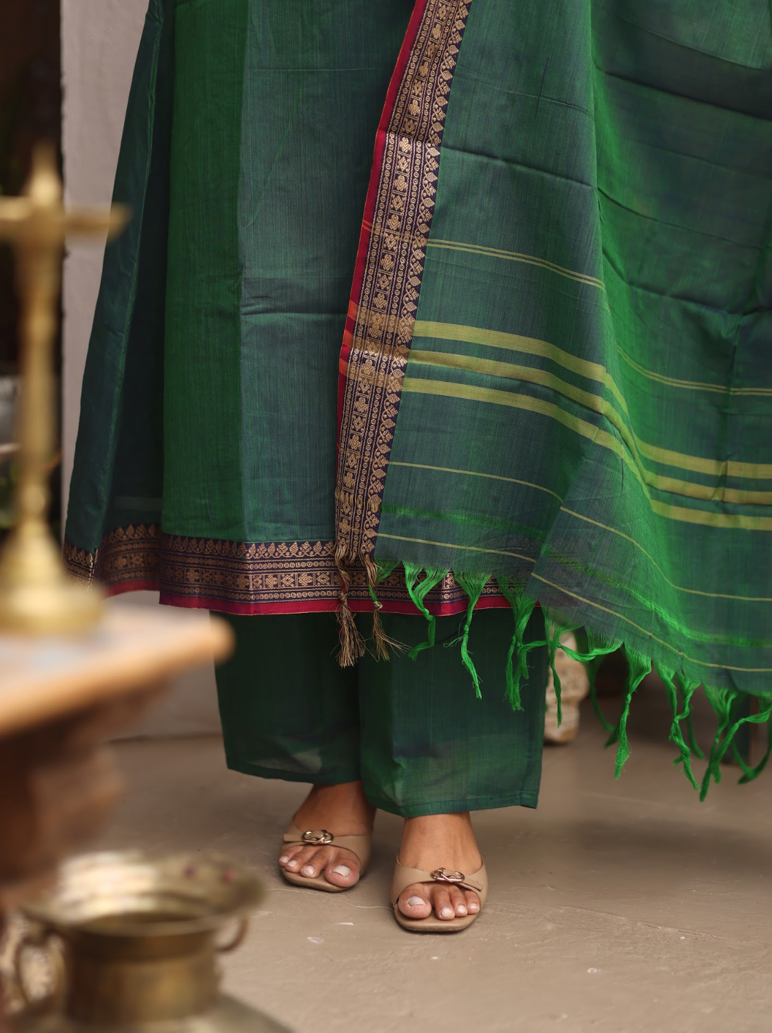 Vedha – Peacock Narayanpet Handloom A-Line Suit Set