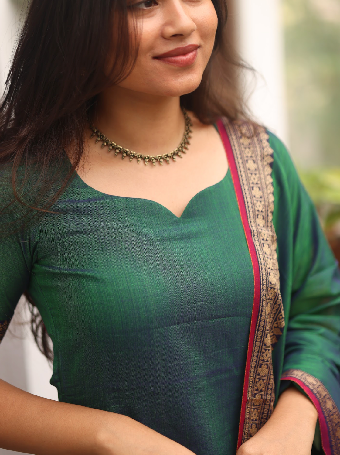 Vedha – Peacock Narayanpet Handloom A-Line Suit Set