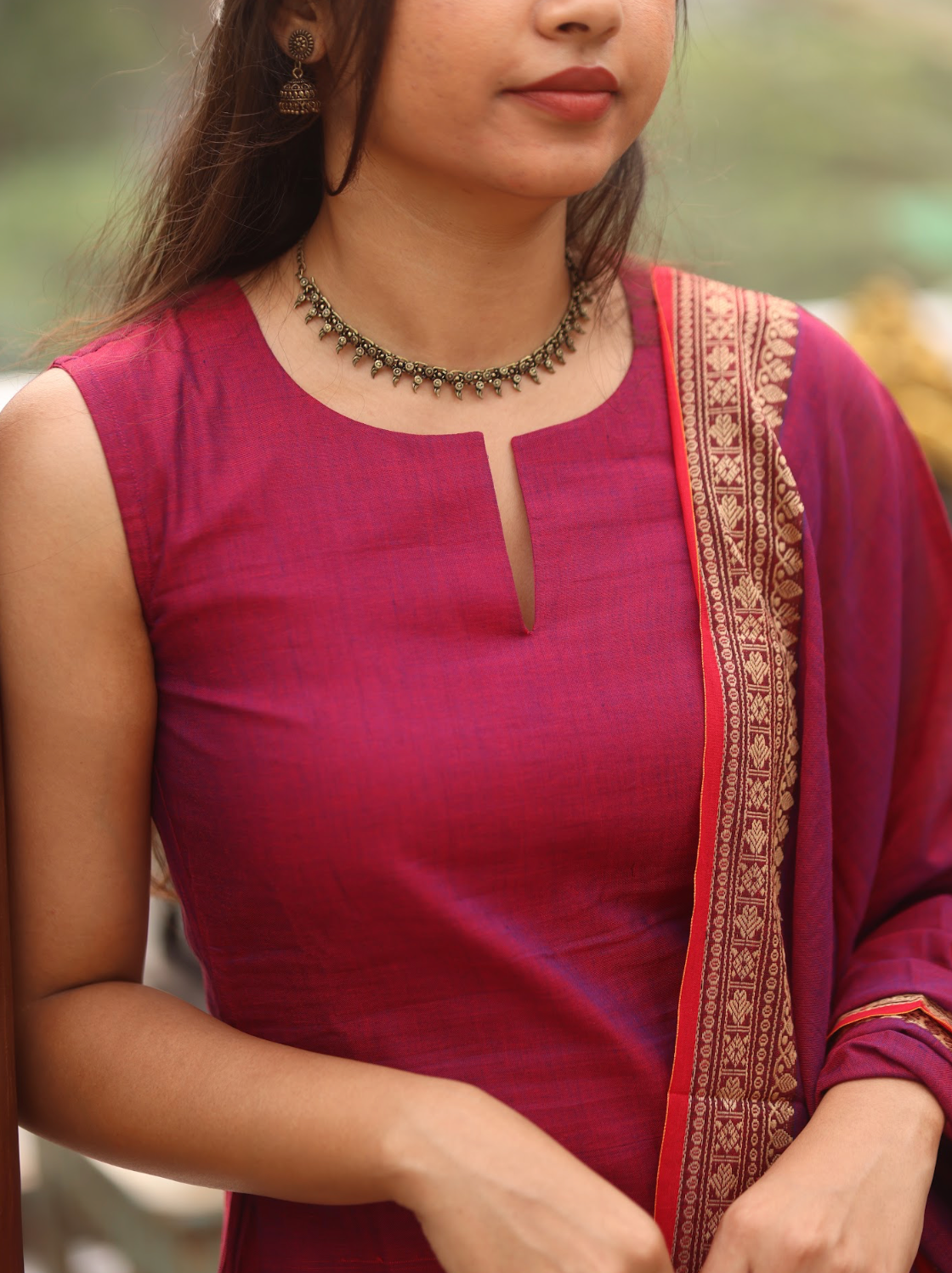 Vedha – Wine Narayanpet Handloom A-Line Suit Set