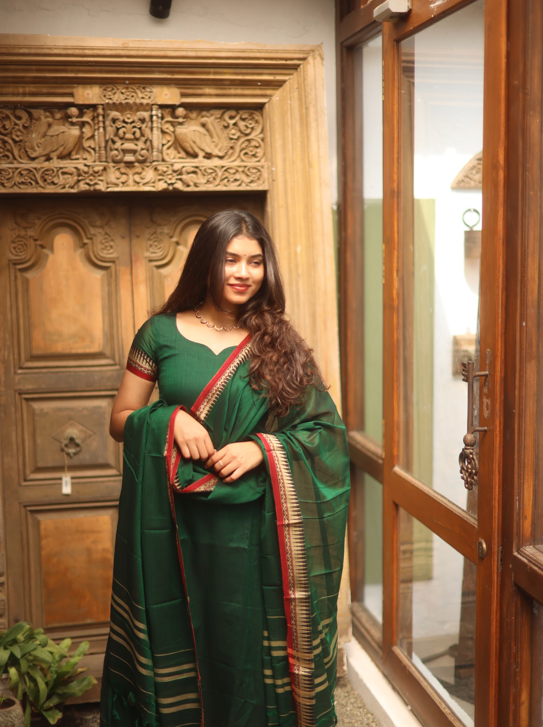 Vedha Akila – Green Narayanpet Handloom A-Line Suit Set