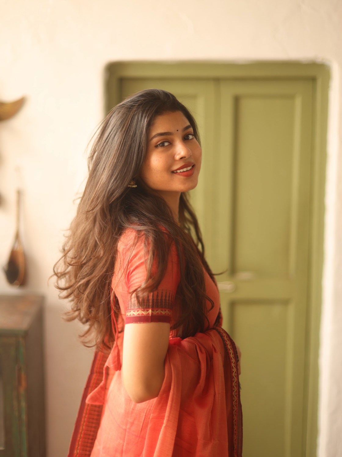 Vedha Akila – Coral Narayanpet Handloom A-Line Suit Set