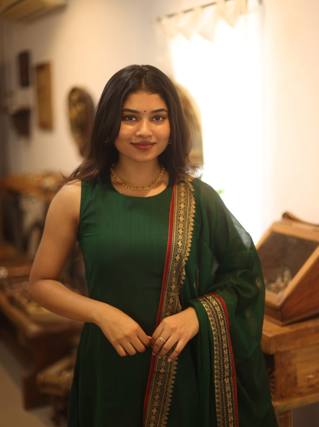 Vedha Rukmini – Emerald Narayanpet Handloom A-Line Suit Set