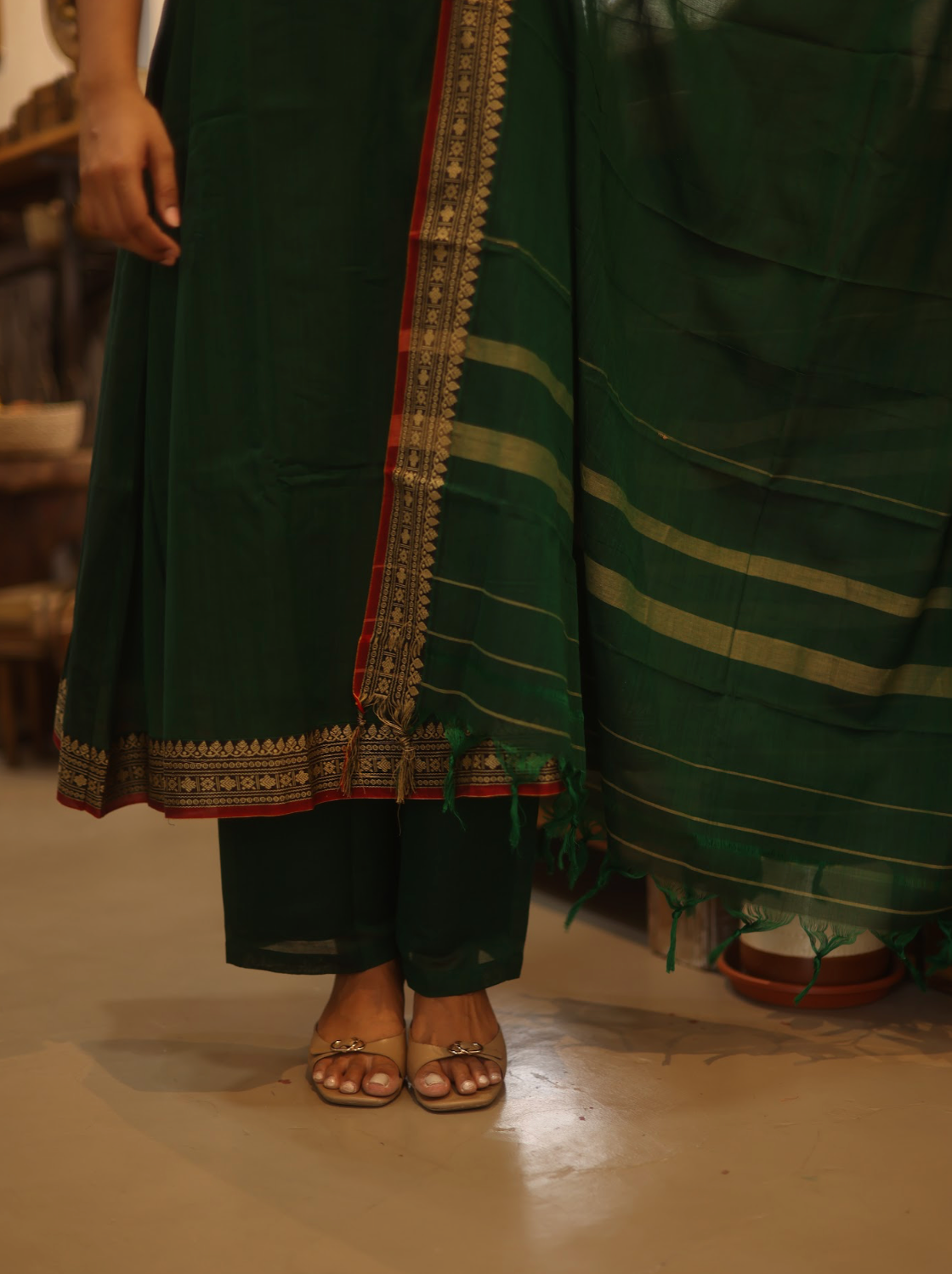 Vedha Rukmini – Emerald Narayanpet Handloom A-Line Suit Set