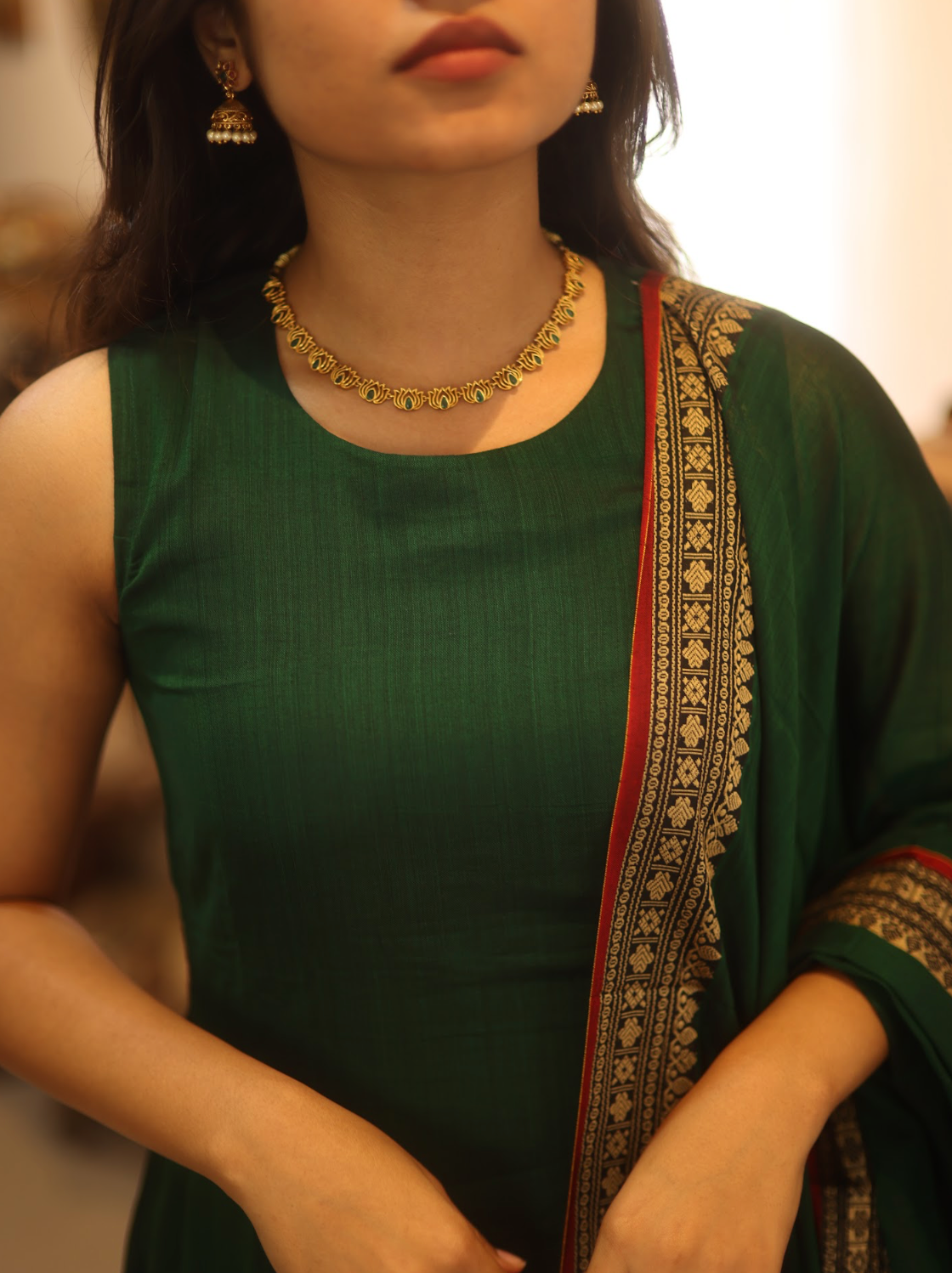 Vedha Rukmini – Emerald Narayanpet Handloom A-Line Suit Set