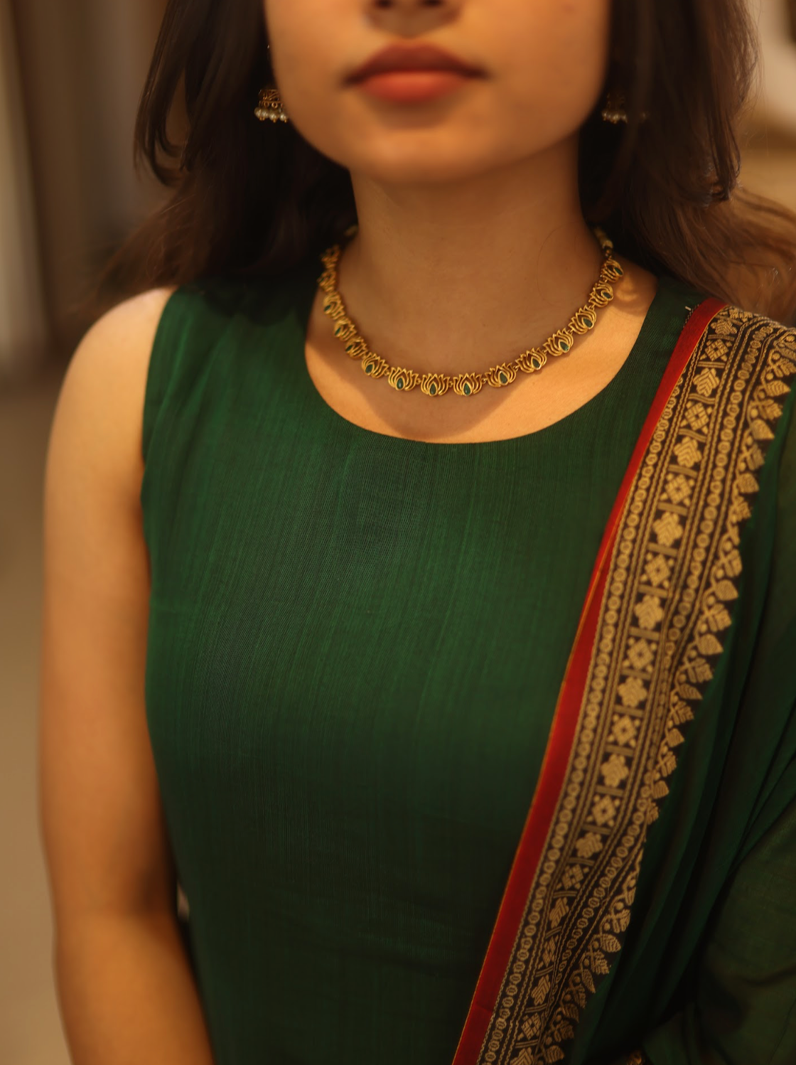 Vedha Rukmini – Emerald Narayanpet Handloom A-Line Suit Set