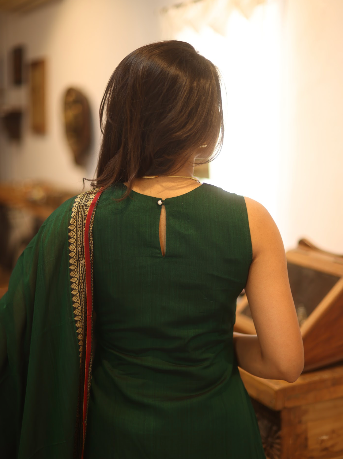 Vedha Rukmini – Emerald Narayanpet Handloom A-Line Suit Set