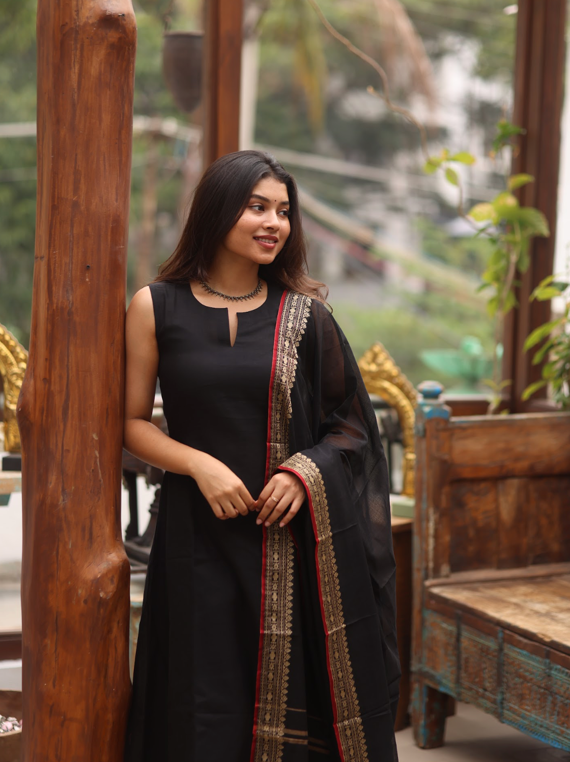 Vedha – Black Narayanpet Handloom A-Line Suit Set