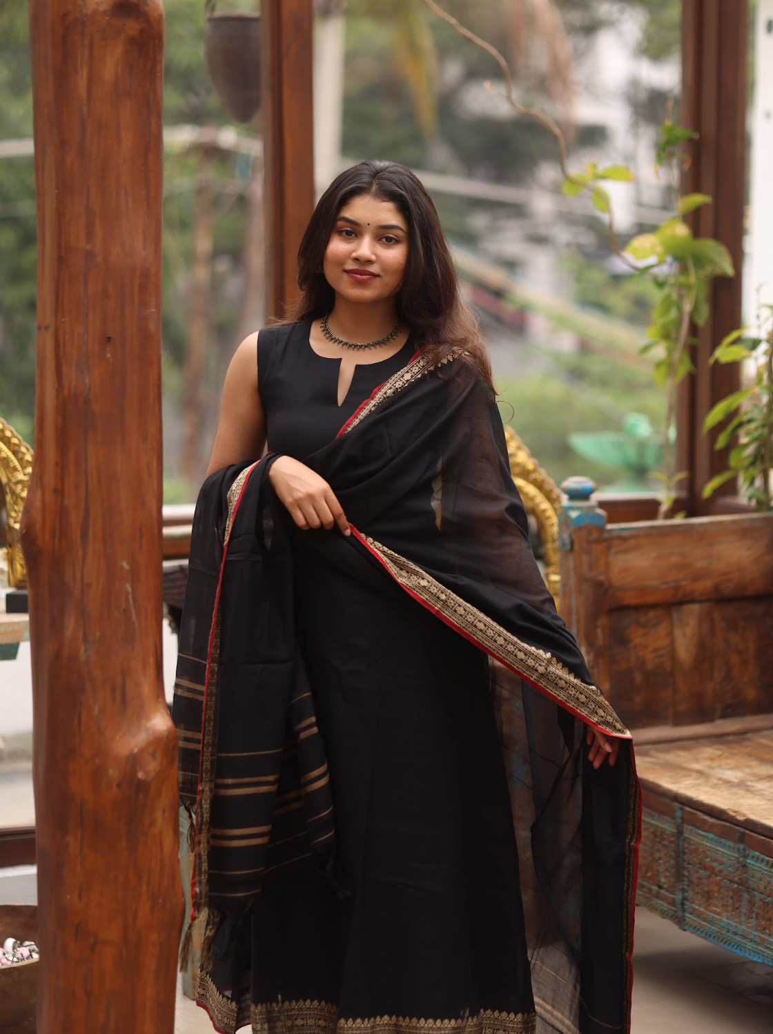 Vedha – Black Narayanpet Handloom A-Line Suit Set