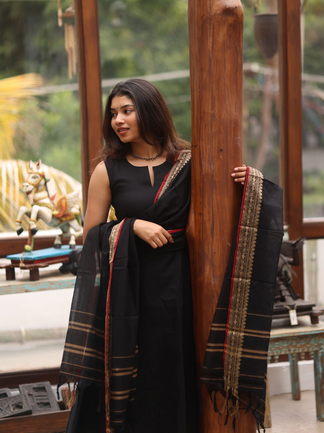 Vedha – Black Narayanpet Handloom A-Line Suit Set