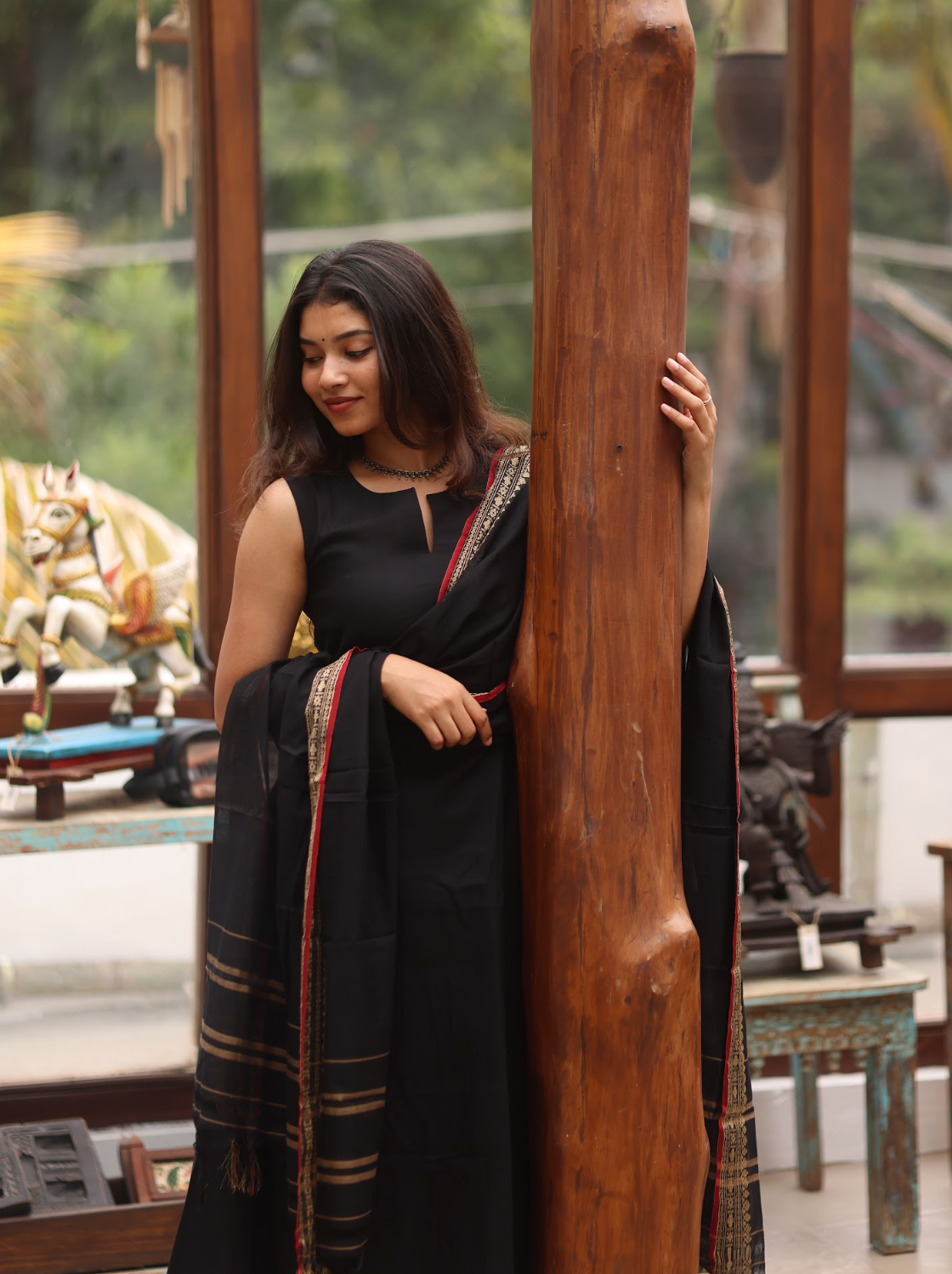 Vedha – Black Narayanpet Handloom A-Line Suit Set