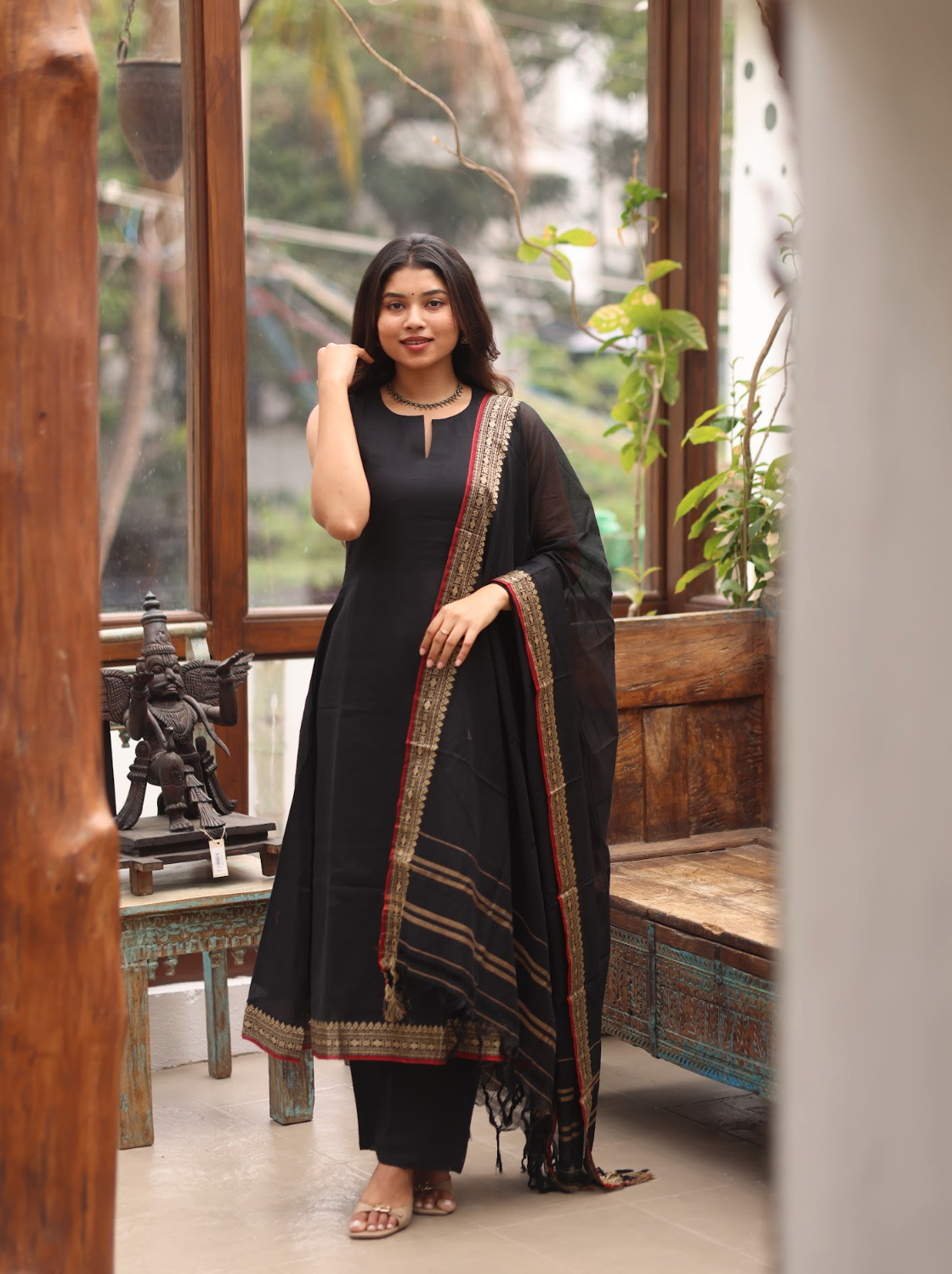 Vedha – Black Narayanpet Handloom A-Line Suit Set
