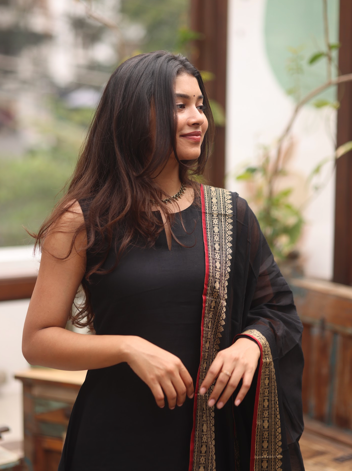 Vedha – Black Narayanpet Handloom A-Line Suit Set