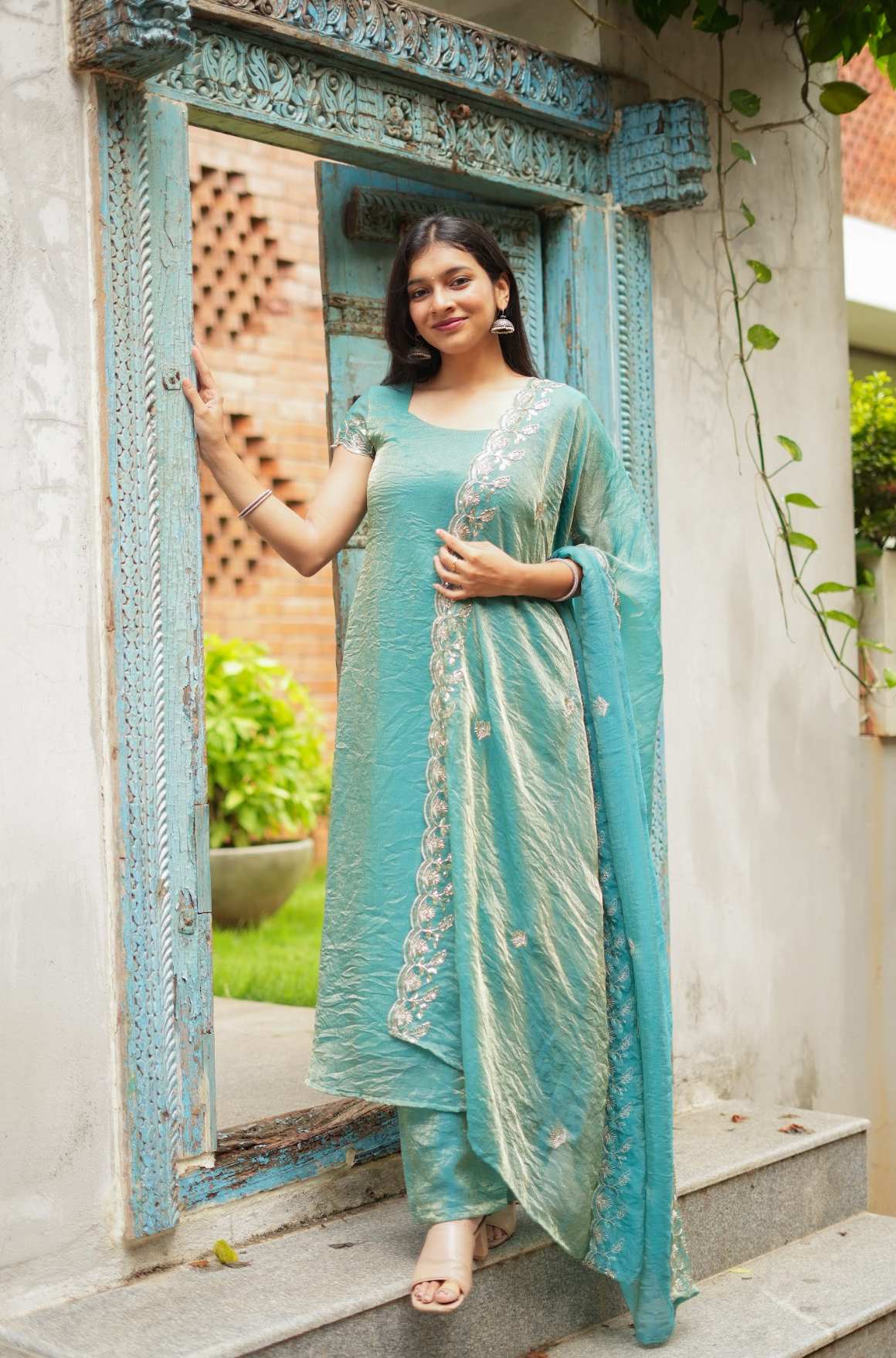 TAARA -  Aqua sequins embroidered  set