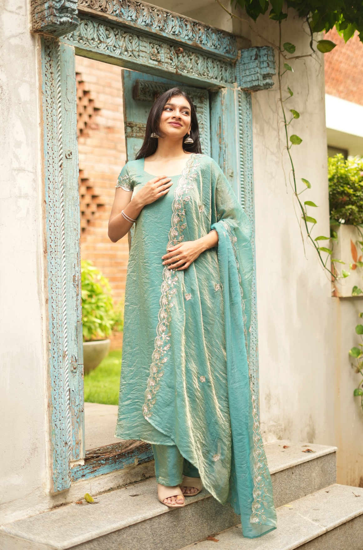 TAARA -  Aqua sequins embroidered  set
