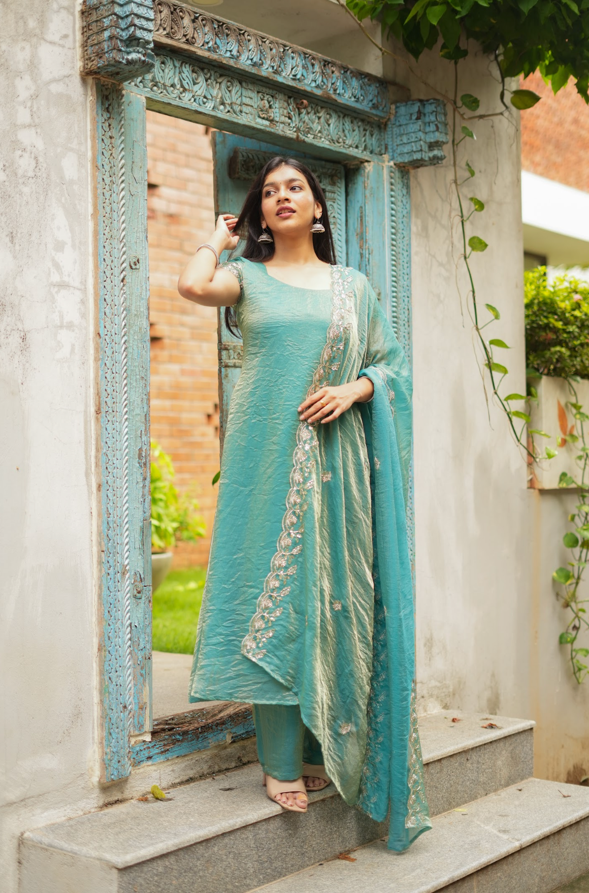 TAARA -  Aqua sequins embroidered  set
