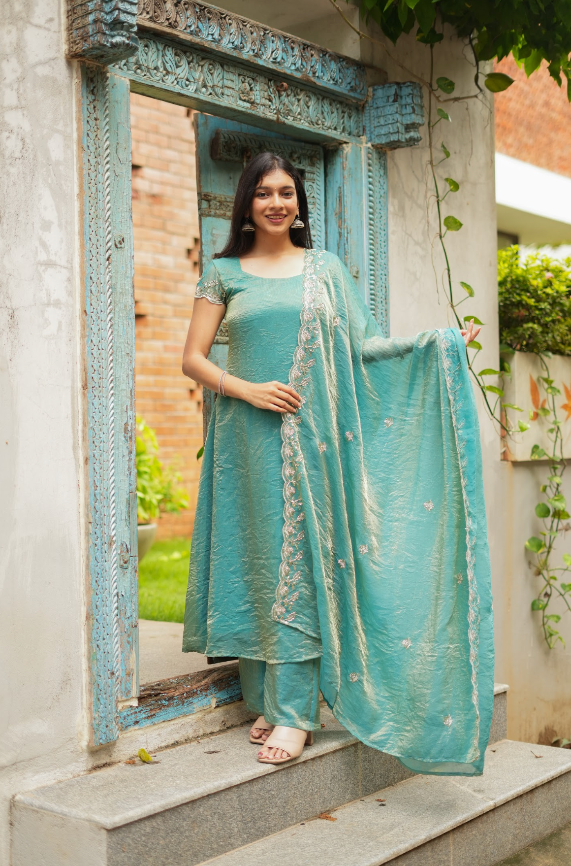 TAARA -  Aqua sequins embroidered  set
