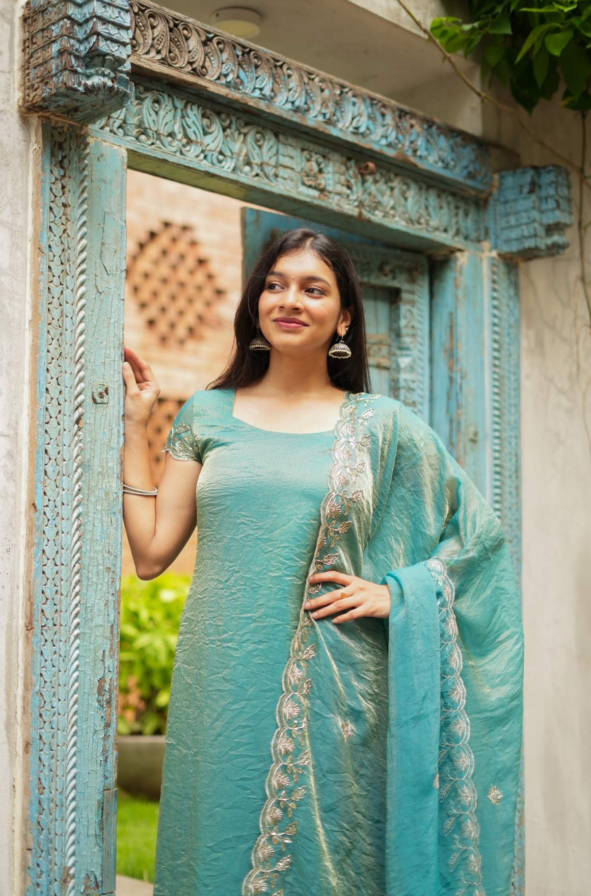 TAARA -  Aqua sequins embroidered  set
