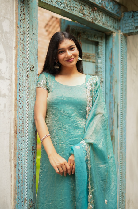 TAARA -  Aqua sequins embroidered  set
