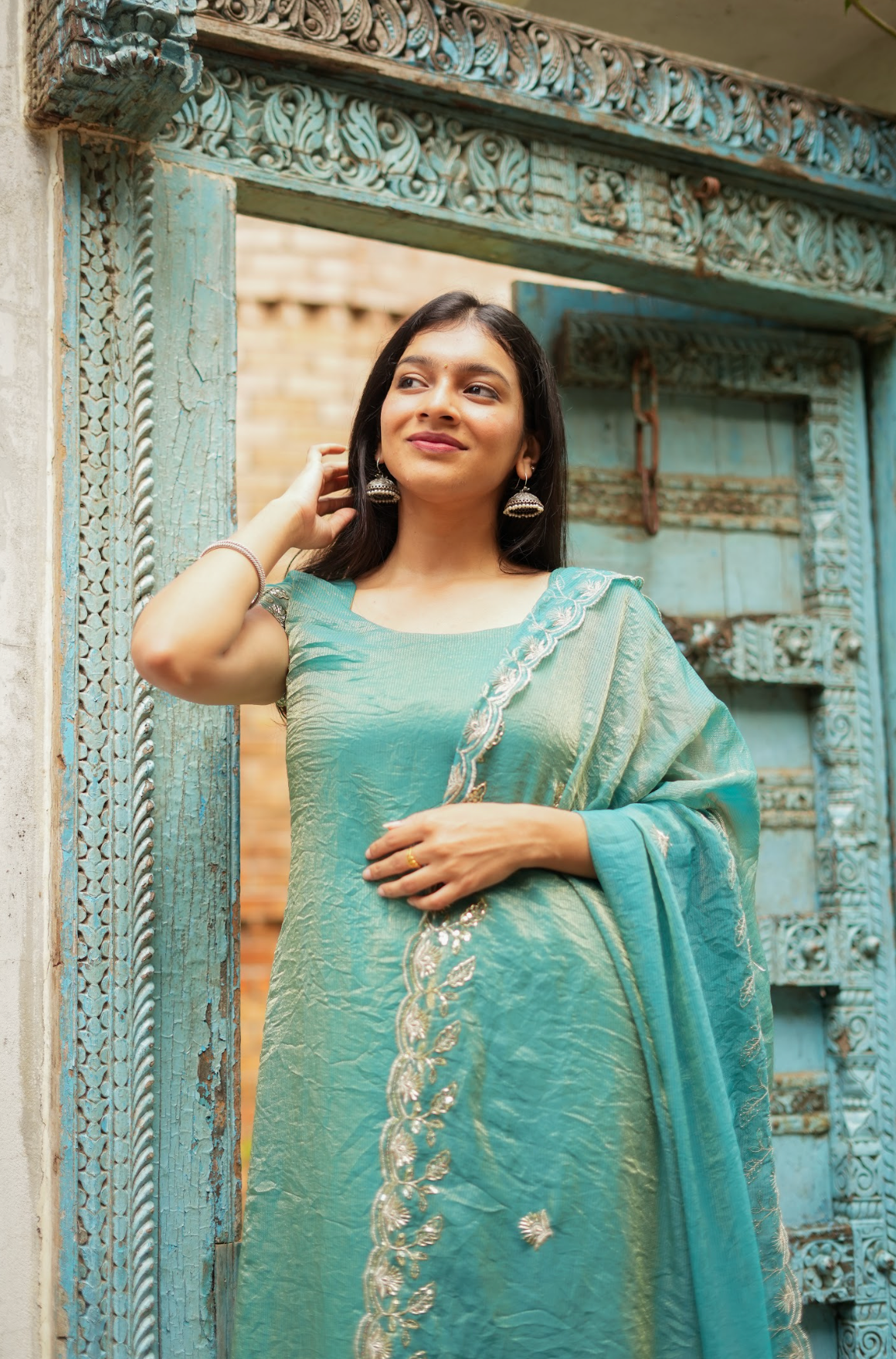 TAARA -  Aqua sequins embroidered  set