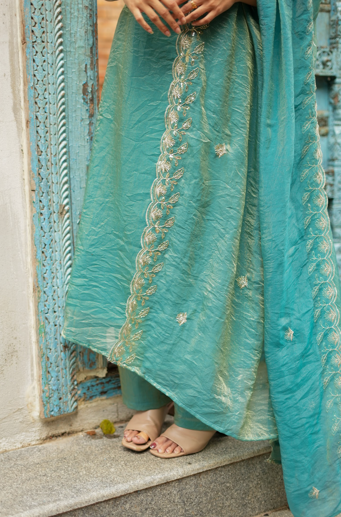TAARA -  Aqua sequins embroidered  set