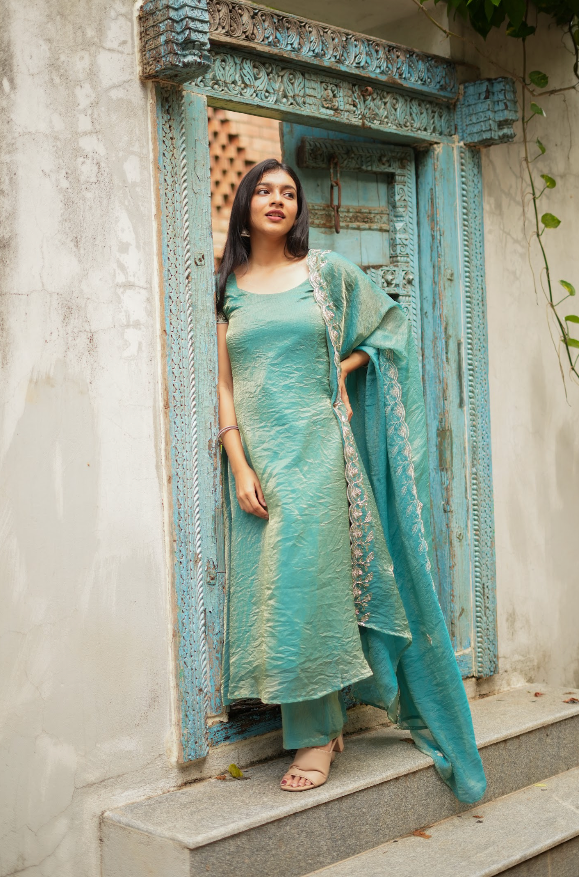 TAARA -  Aqua sequins embroidered  set