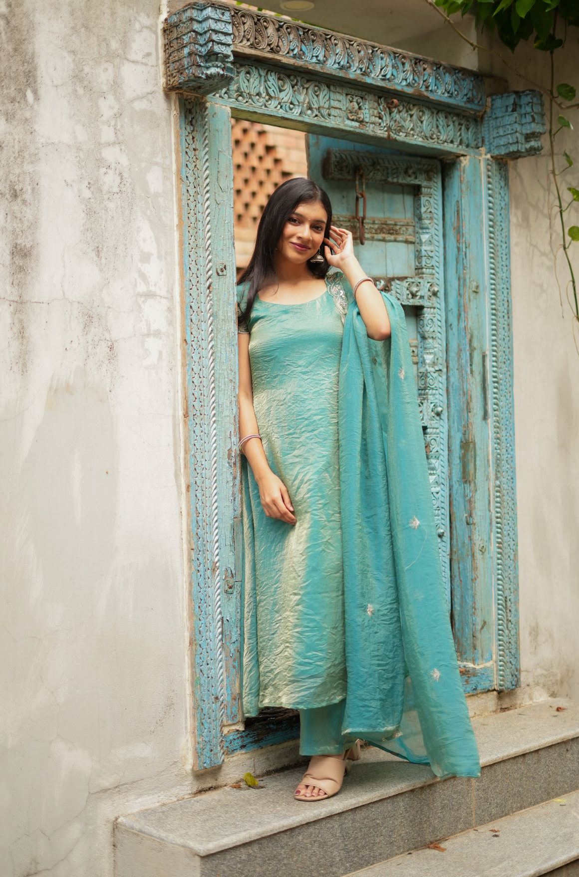TAARA -  Aqua sequins embroidered  set