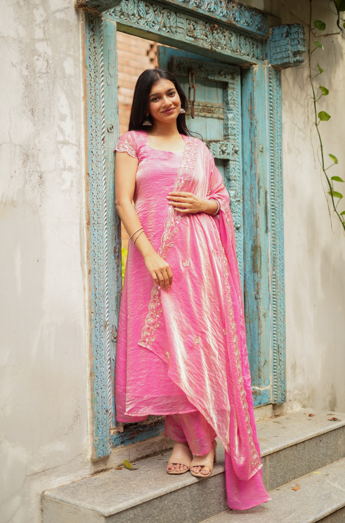 TAARA -  Peachy pink sequins embroidered set