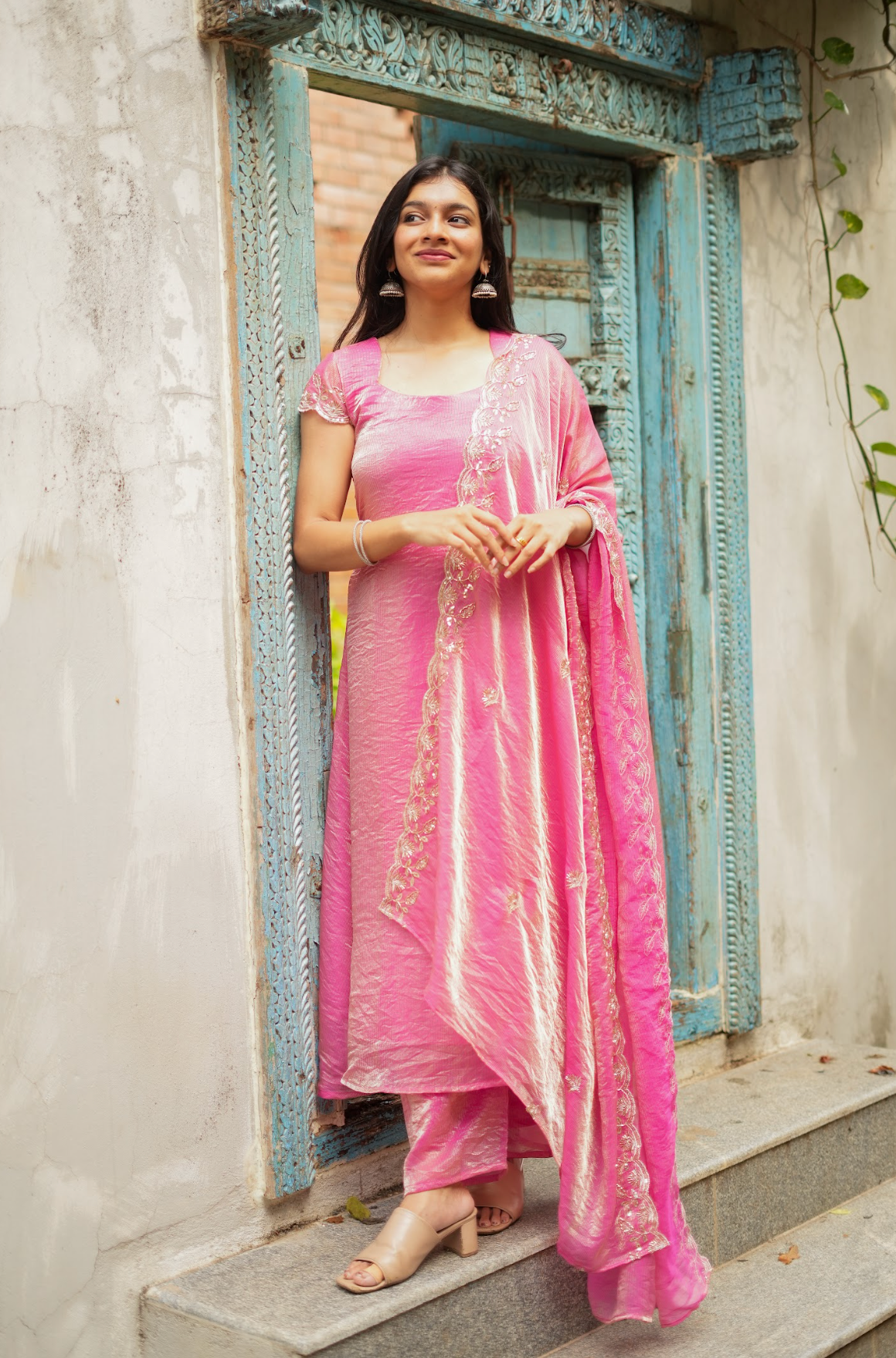 TAARA -  Peachy pink sequins embroidered set