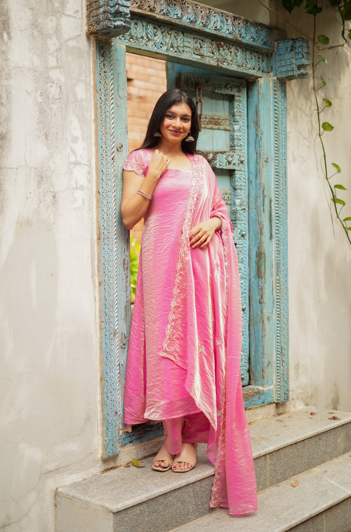 TAARA -  Peachy pink sequins embroidered set