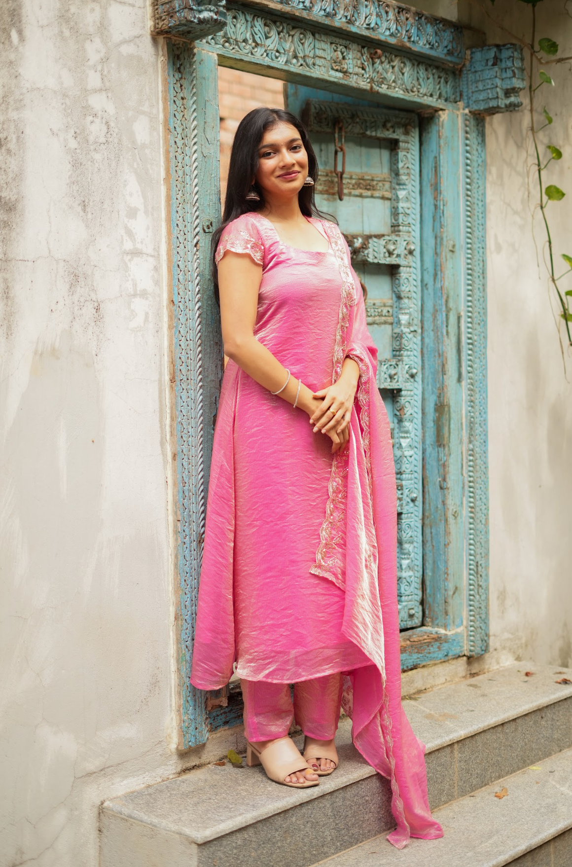 TAARA -  Peachy pink sequins embroidered set