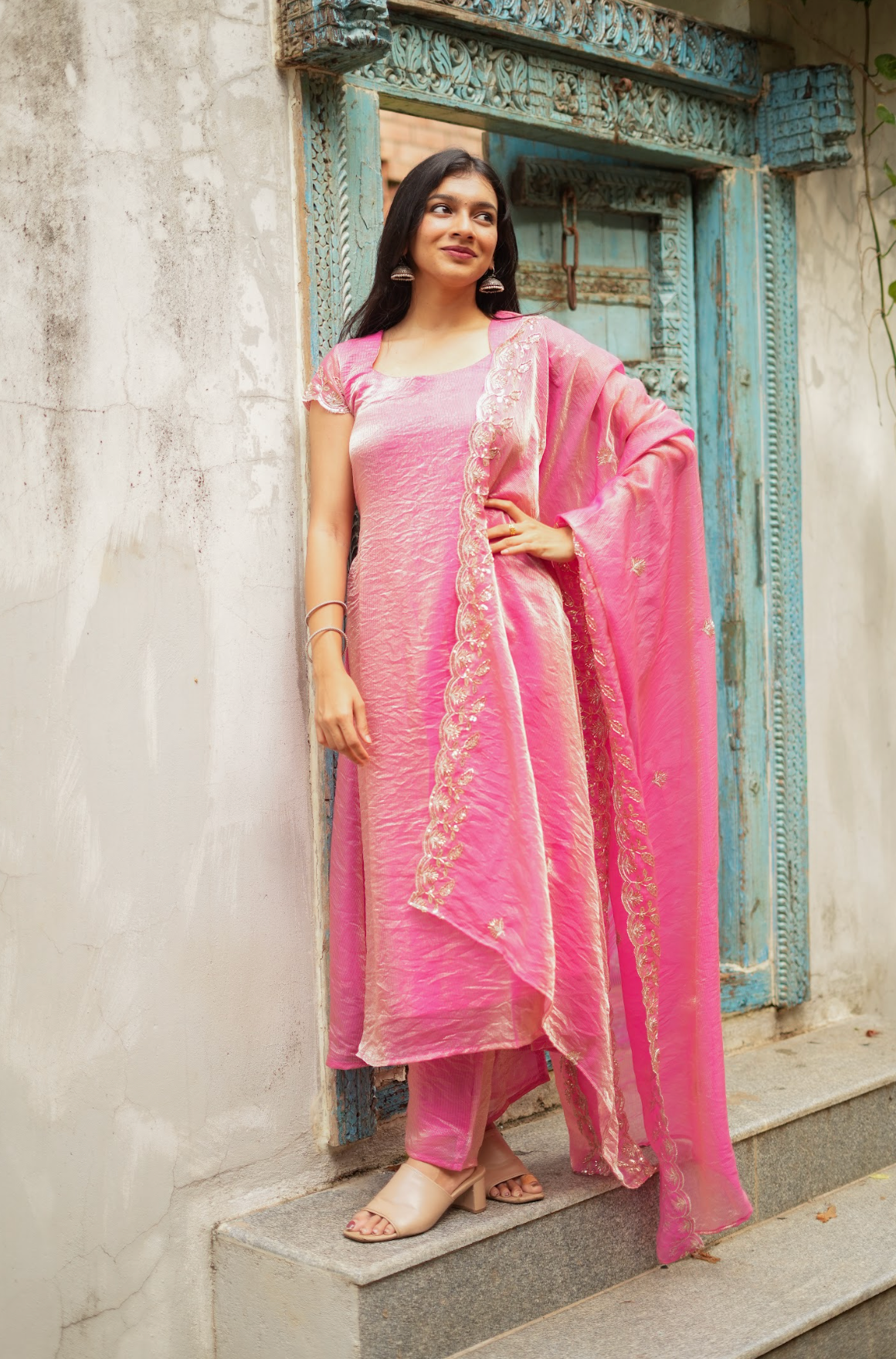 TAARA -  Peachy pink sequins embroidered set