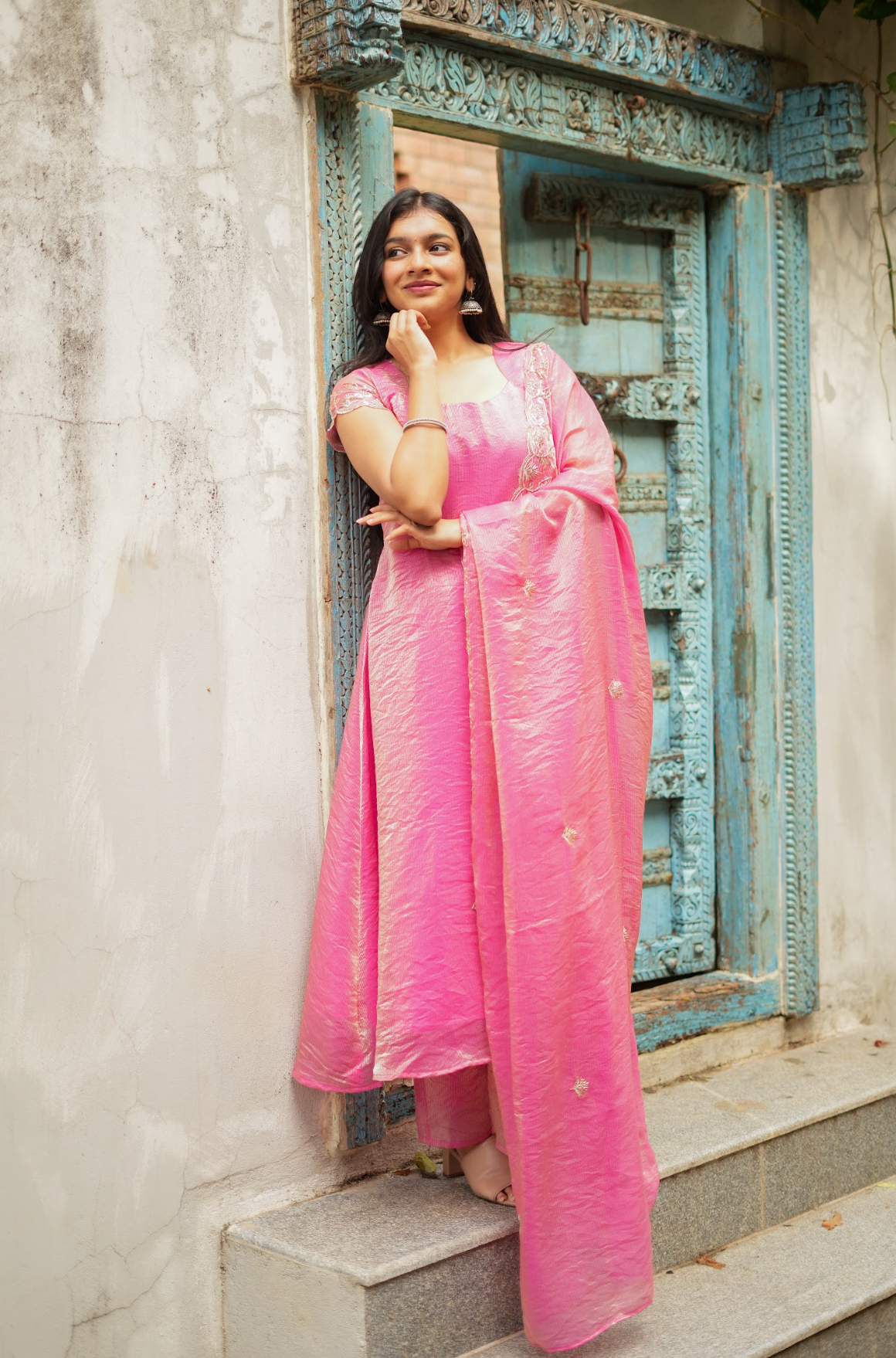 TAARA -  Peachy pink sequins embroidered set