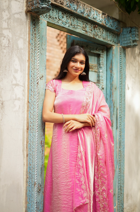 TAARA -  Peachy pink sequins embroidered set