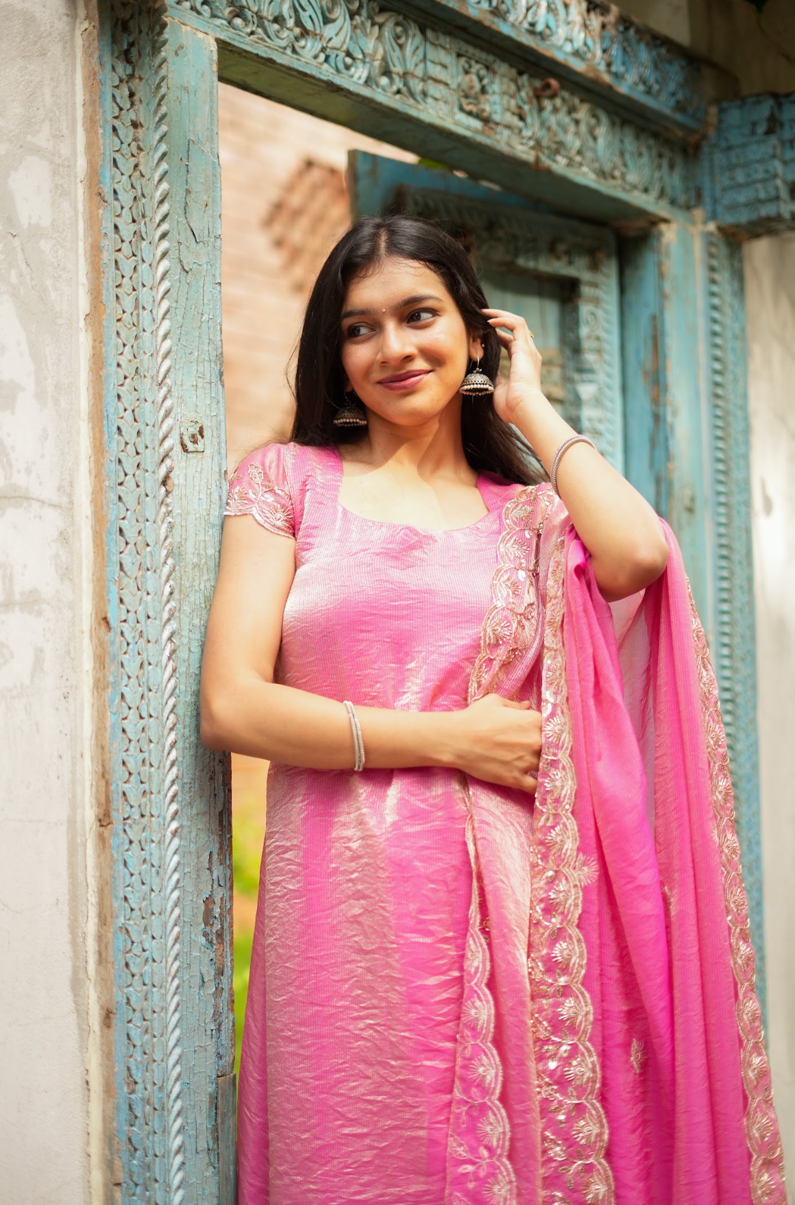TAARA -  Peachy pink sequins embroidered set