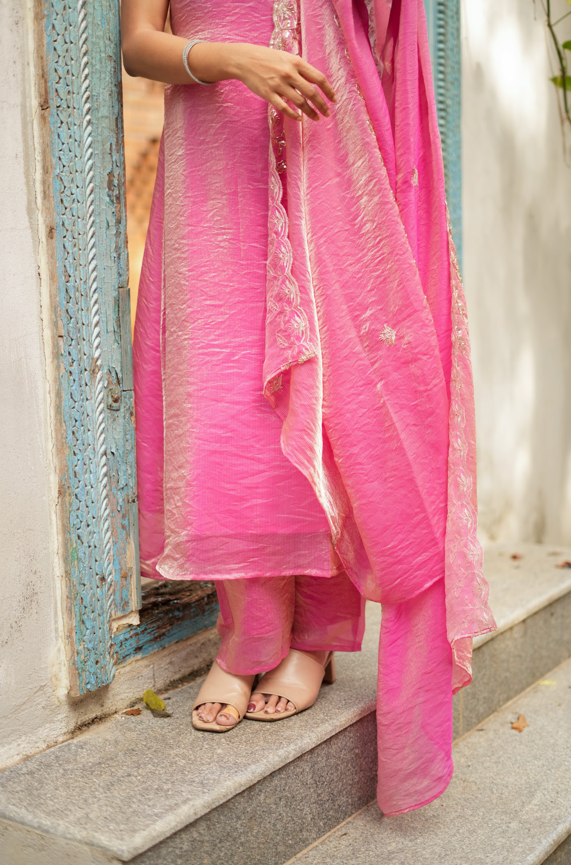 TAARA -  Peachy pink sequins embroidered set