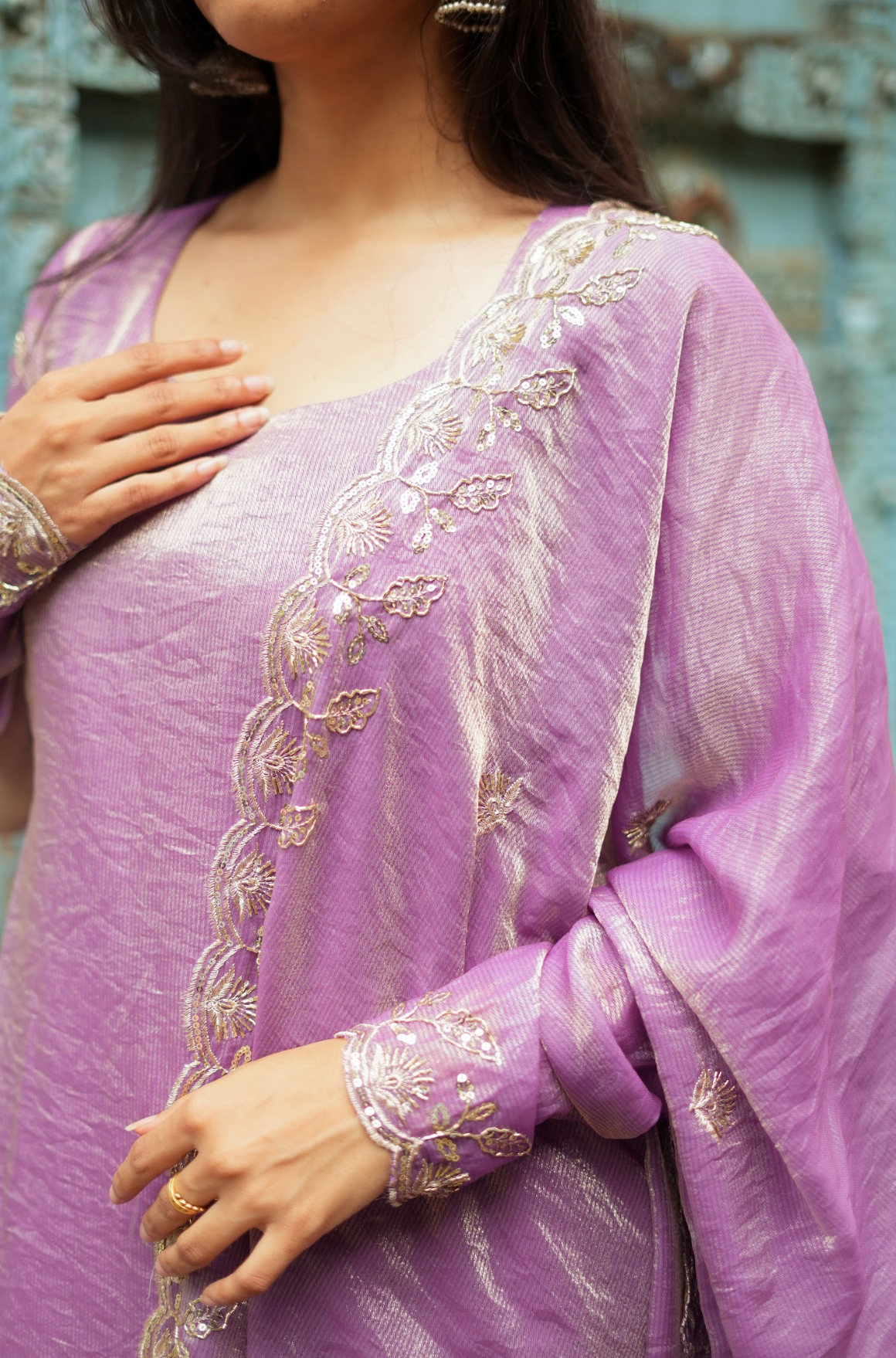TAARA -  Lilac sequins embroidered set