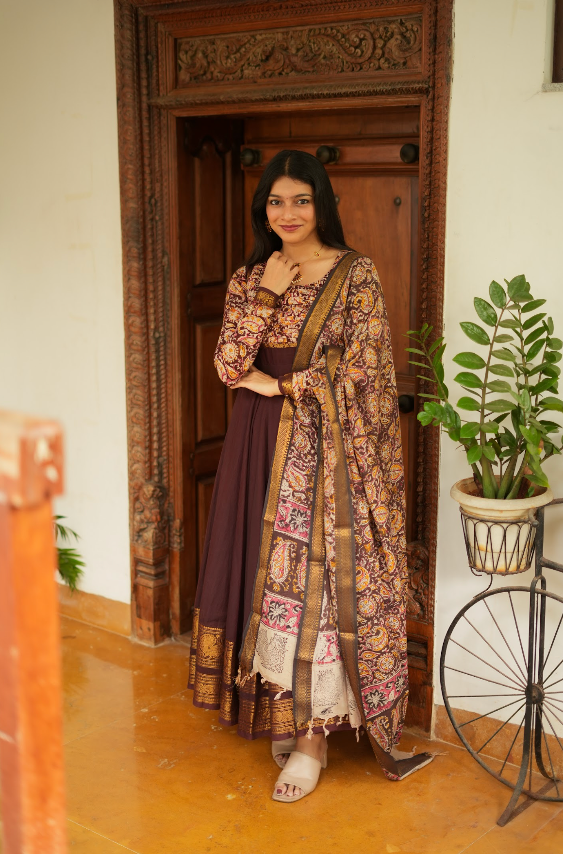 Tharika – Coffee Brown Chettinad Kalamkari Anarkali Suit