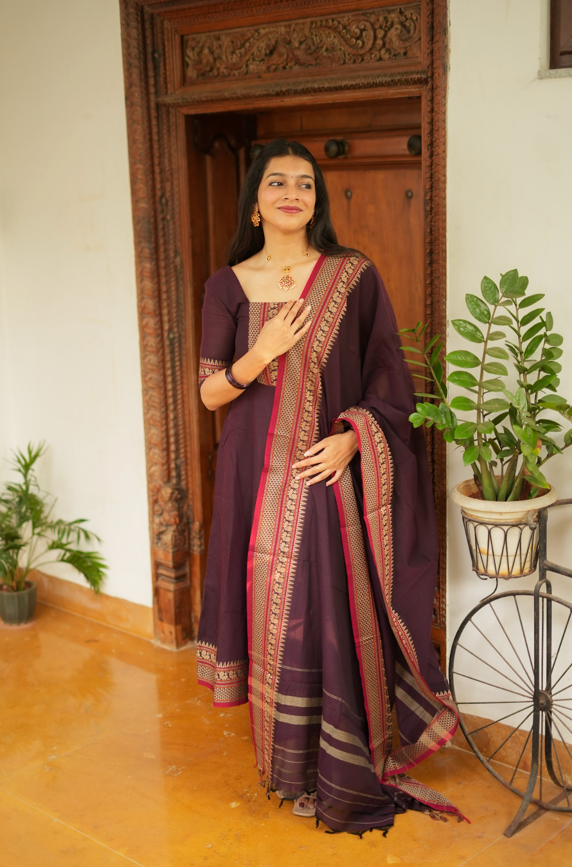 Radha – Coffee Narayanpet Handloom Anarkali Suit