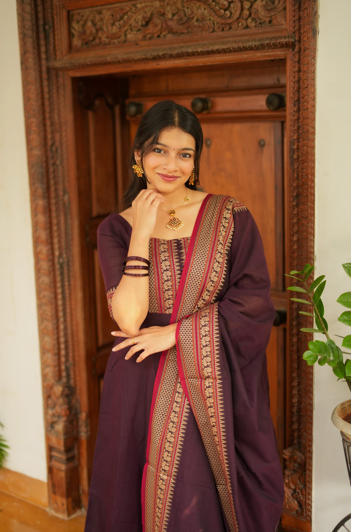 Radha – Coffee Narayanpet Handloom Anarkali Suit