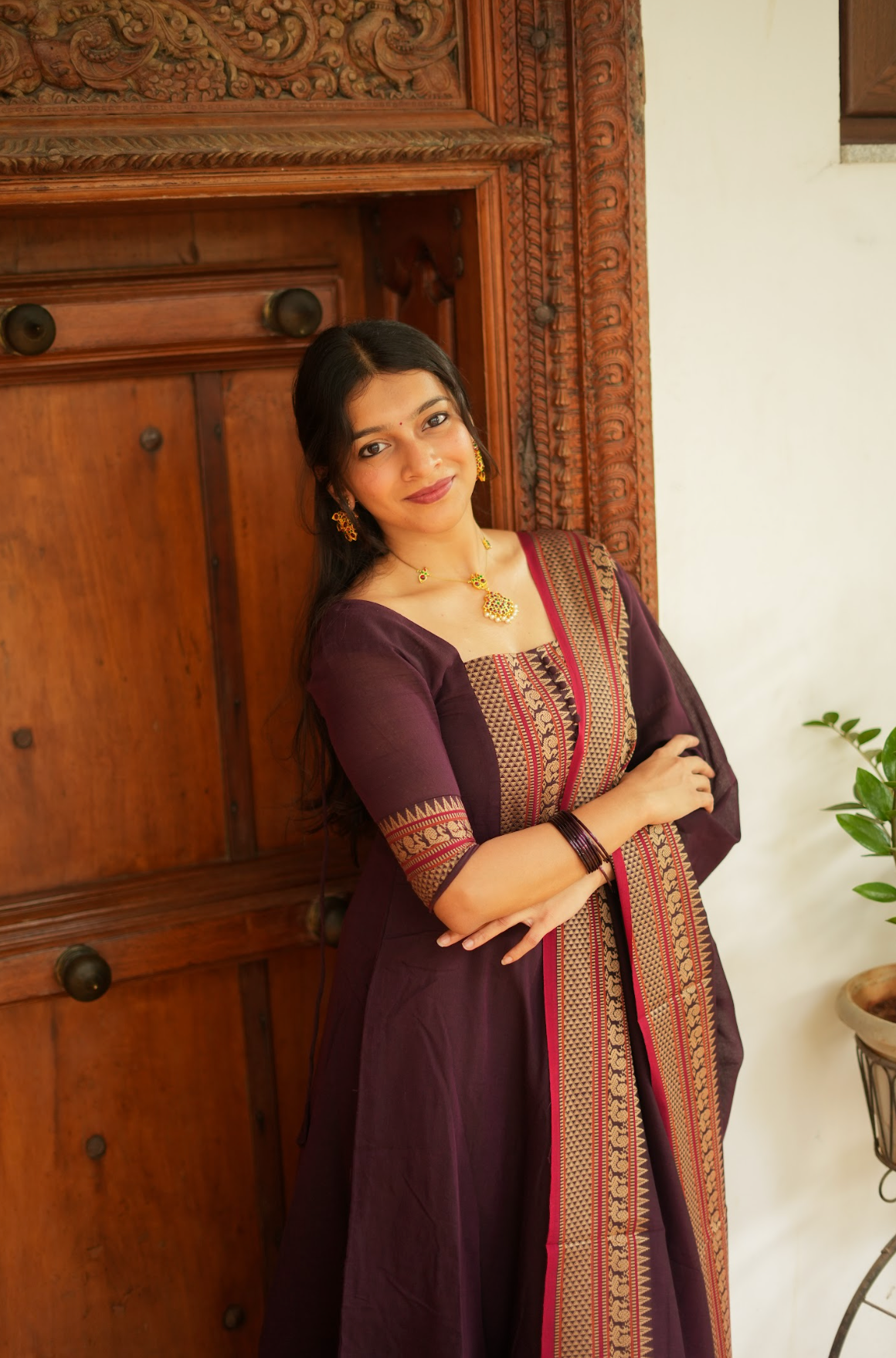 Radha – Coffee Narayanpet Handloom Anarkali Suit
